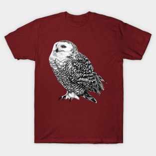 Snowy Owl - black and white animal illustration T-Shirt